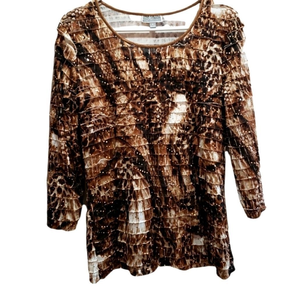 M Collection Latered sparkly top, S, brown&tan
